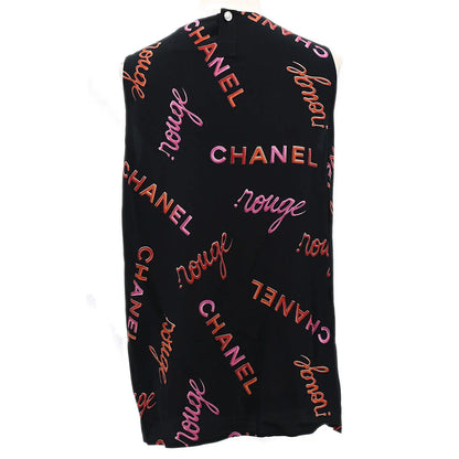 Chanel 1996 Spring Logo Pattern Sleeveless Silk Blouse #42