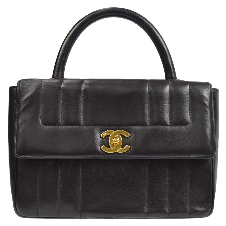 Chanel 1994-1996 Border Vertical Handbag Black Lambskin