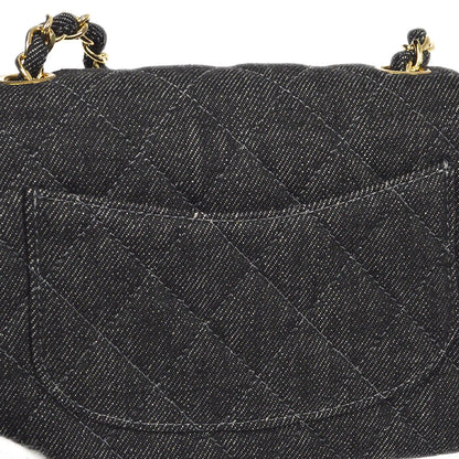 CHANEL 1997-1999 Classic Flap Mini Square 17 Black Denim