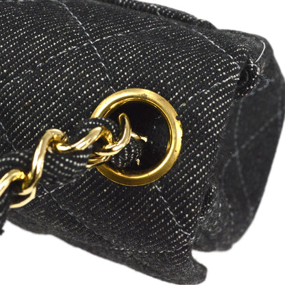 CHANEL 1997-1999 Classic Flap Mini Square 17 Black Denim