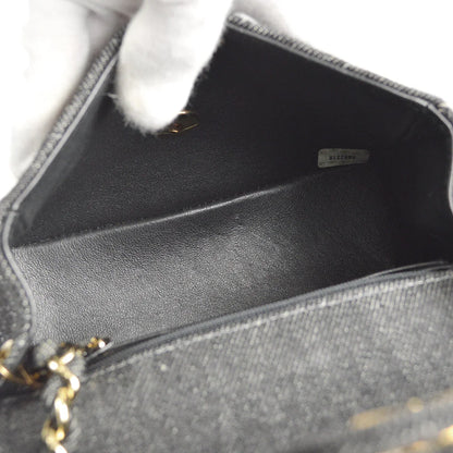 CHANEL 1997-1999 Classic Flap Mini Square 17 Black Denim