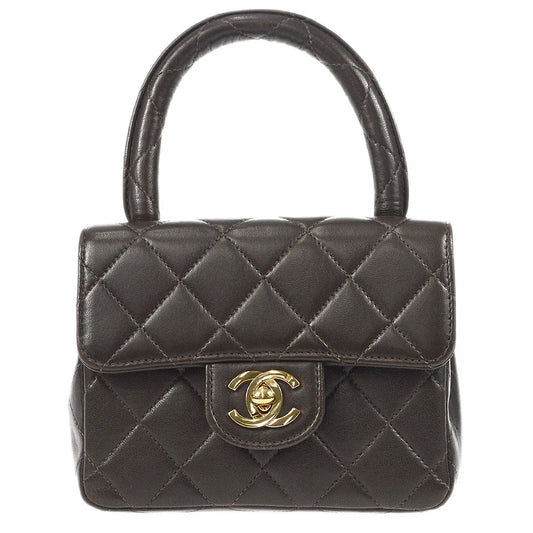 Chanel 1994 Classic Flap Handbag Micro Brown Lambskin