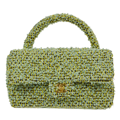 CHANEL 1991-1994 Classic Flap Handbag Medium Tweed Green