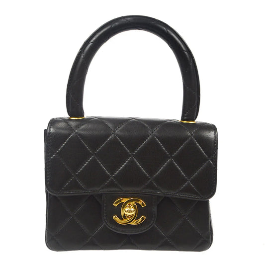 Chanel 1994经典襟翼手提包微型黑色小羊