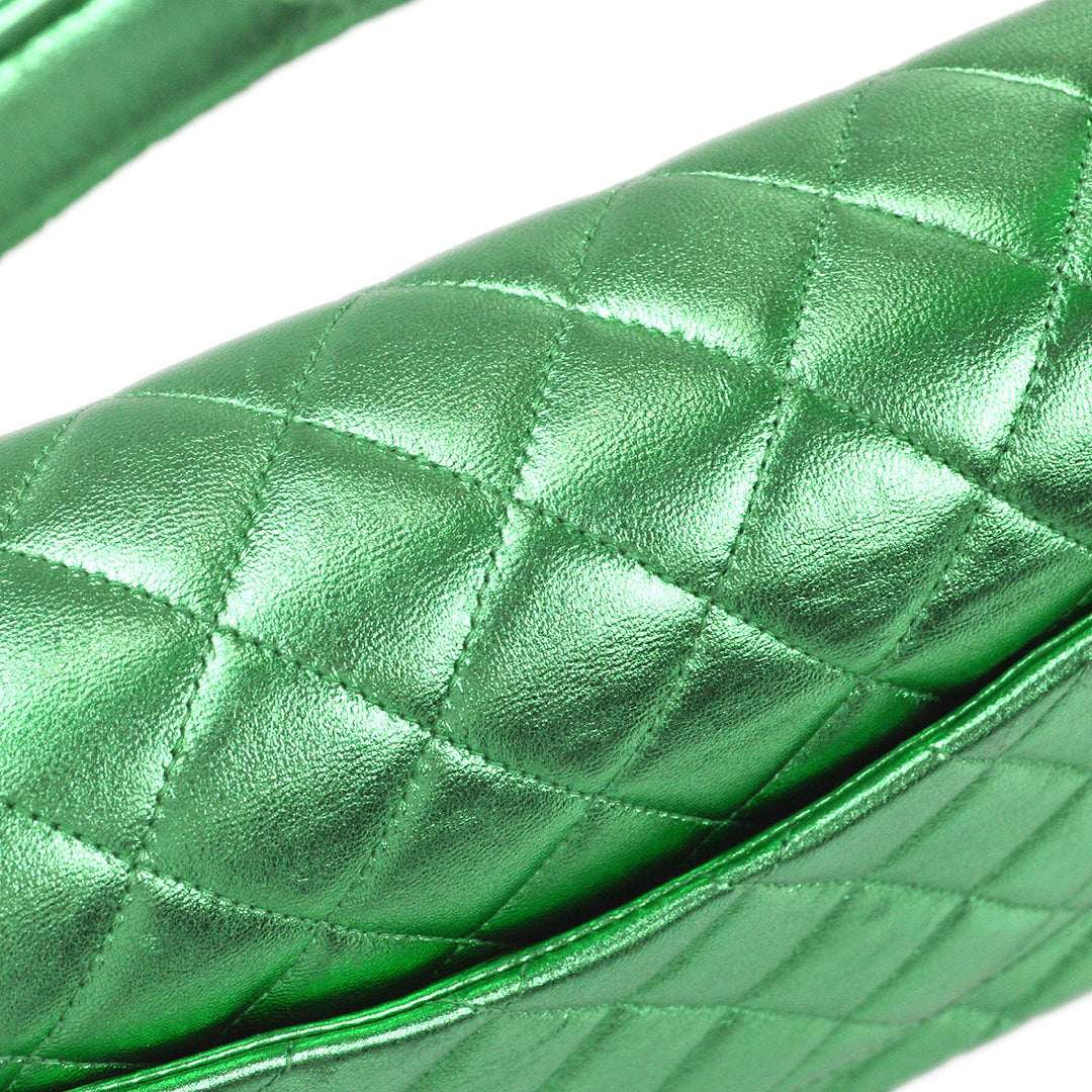 Chanel 1994 Classic Flap Handbag Medium Metallic Green