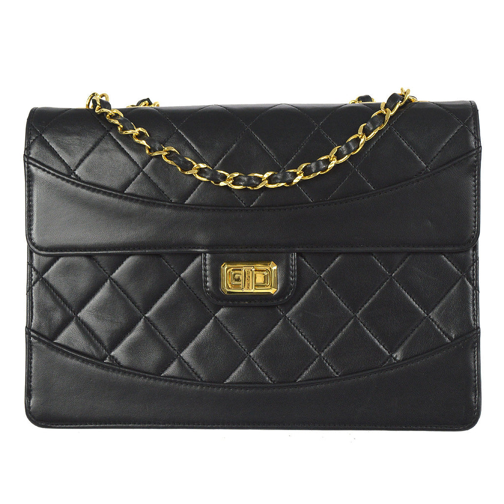 Chanel 1989-1991 Mademoiselle Lock Border Flap Large Black Lambskin