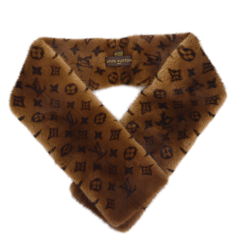 Louis Vuitton M72245 Escharp Vizon Mink Monogram Fur Scarf muffler Brown w/  BOX