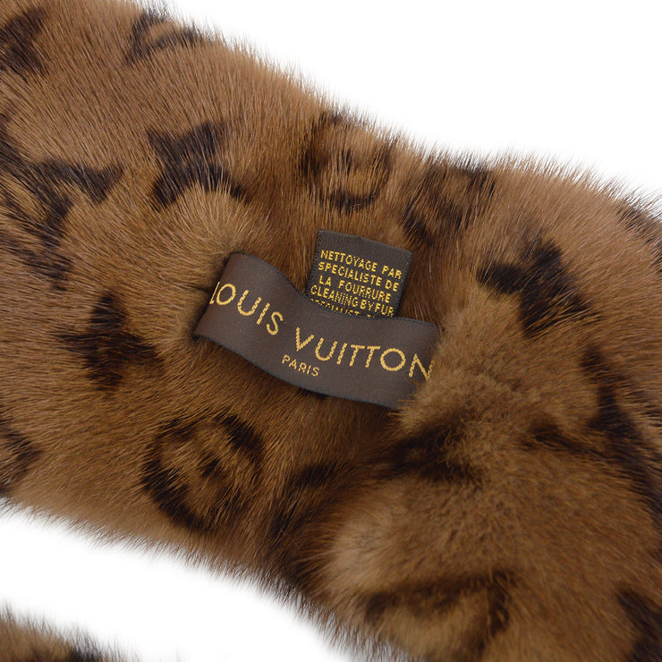 LOUIS VUITTON Monogram LV Logo Brown Black Mink Fur Scarf Stole Wrap