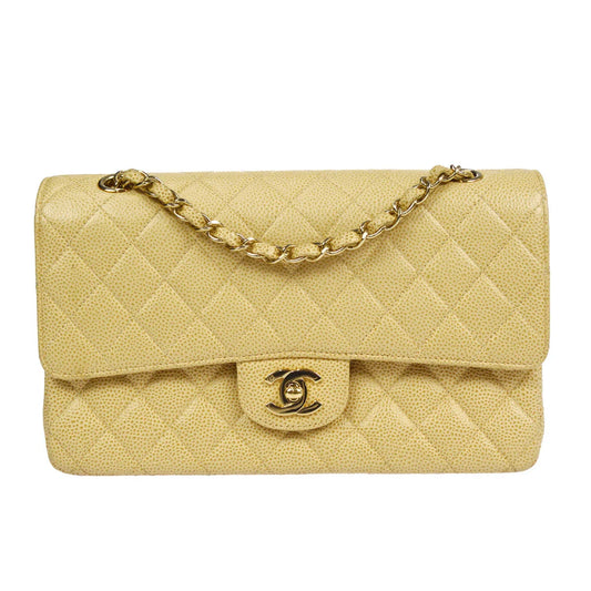 Chanel 2001-2003 Classic Double Flap Medium Beige Caviar