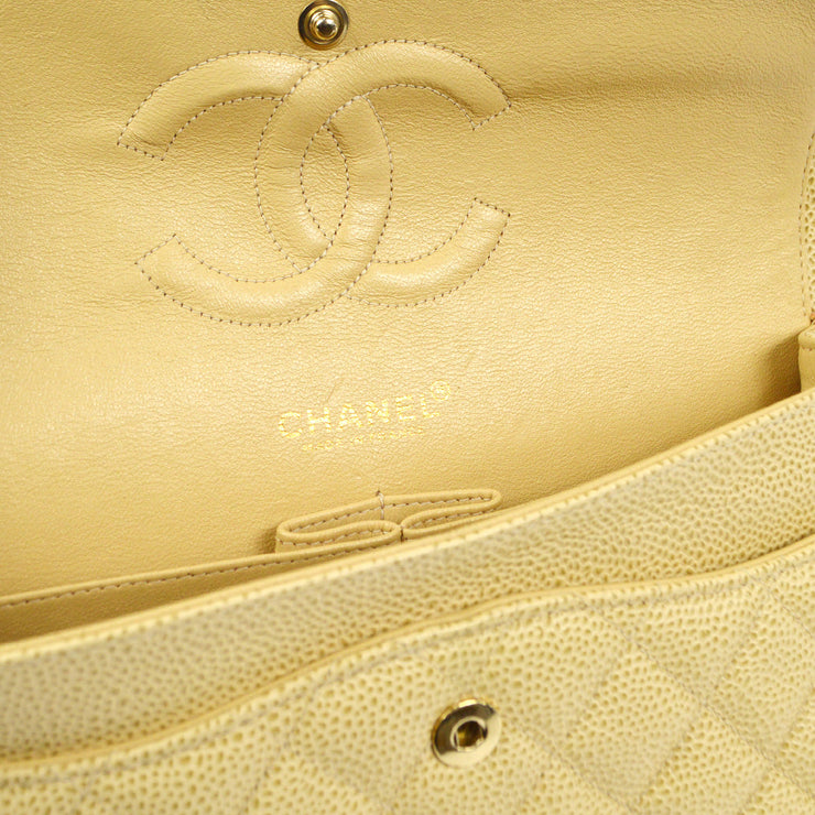 Chanel 2001-2003 Classic Double Flap Medium Beige Caviar