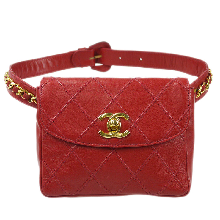 CHANEL Bicolore Waist Bum Bag Pouch Red Lambskin #65/26 – AMORE