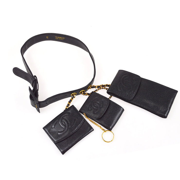 Chanel 1990s Belt with Multi Bags Black Caviar #80