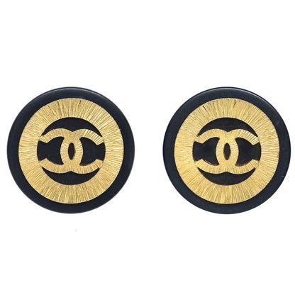 Chanel 1993 Black & Gold Button Earrings Clip-On 28