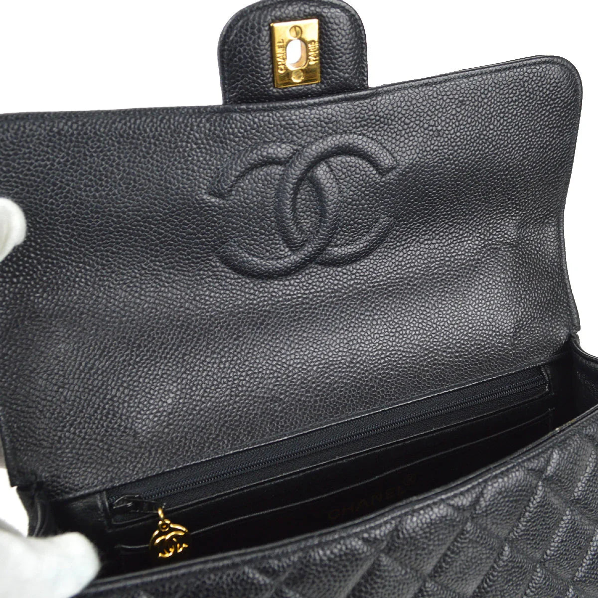 Chanel 1994 Classic Flap Handbag Medium Black Caviar