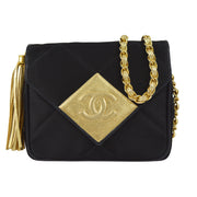 Chanel 1989-1991 Flap Shoulder Bag Mini Black Satin