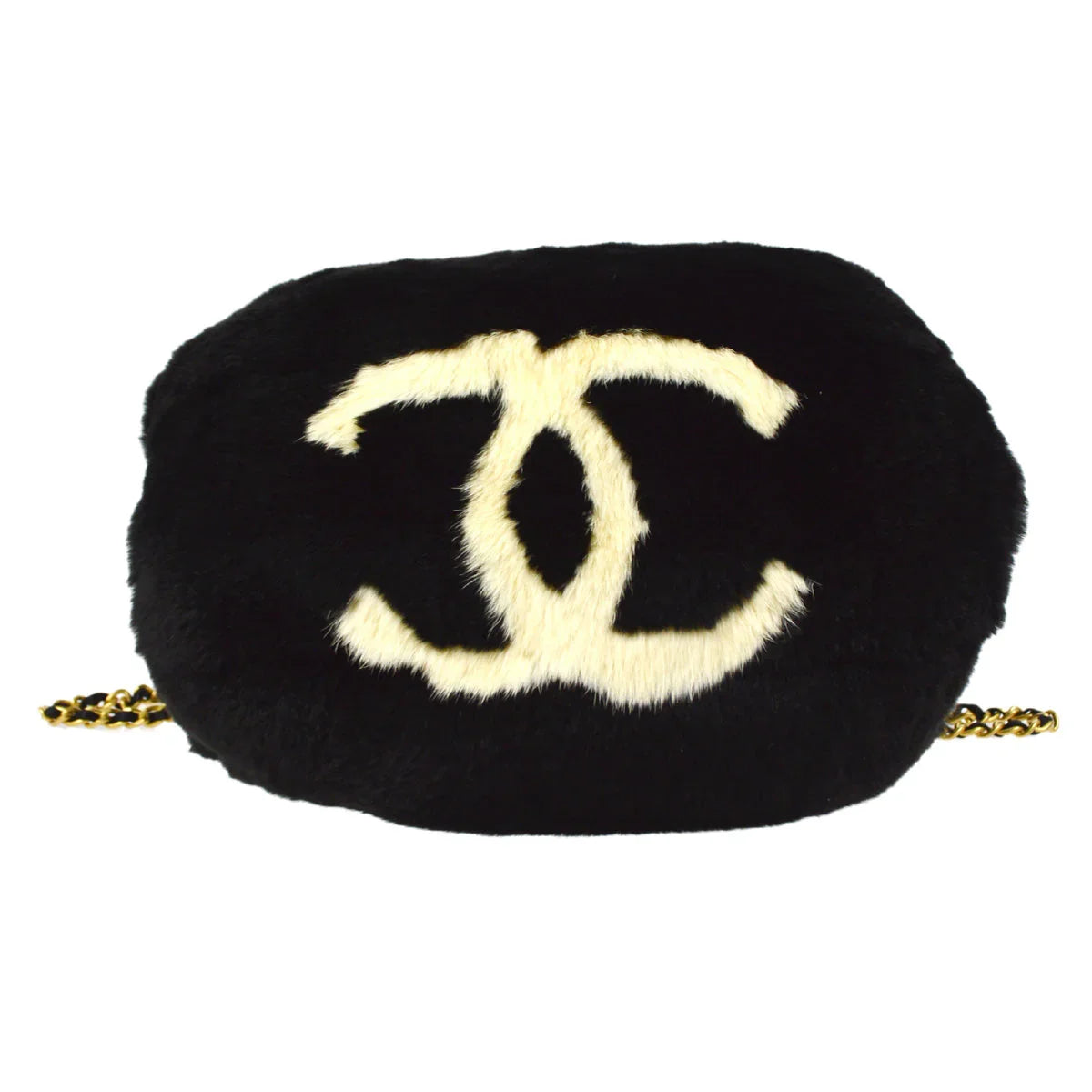 Chanel 2001 Fall CC Logo Muff Black Fur Satchel