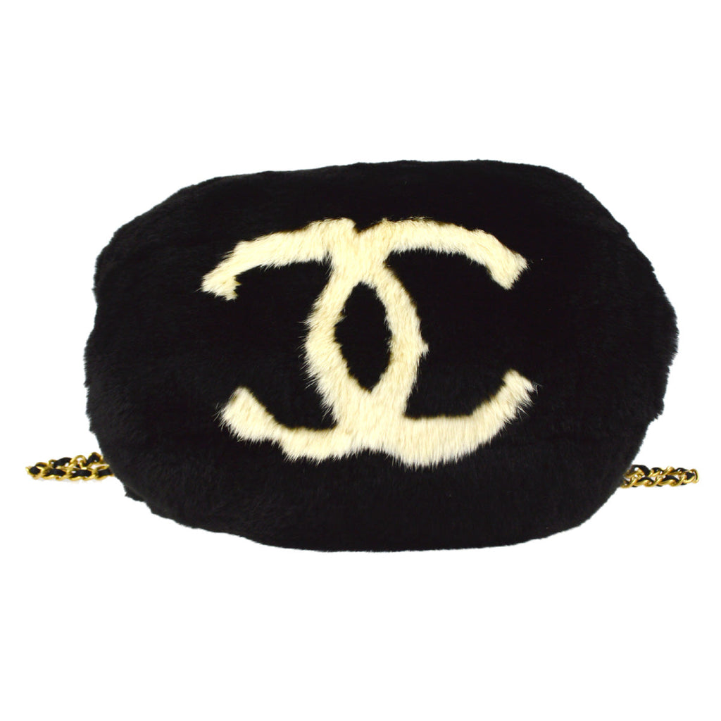 Chanel 2001 Fall CC Logo Muff White Fur Satchel