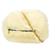 CHANEL 2001 CC Logo Muff White Fur Satchel