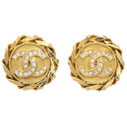 Chanel Button Rhinestone Earrings Clip-On 23 Gold