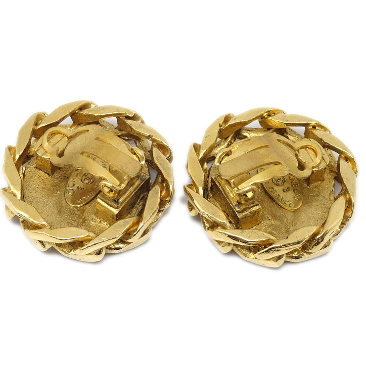 Chanel Button Rhinestone Earrings Clip-On 23 Gold