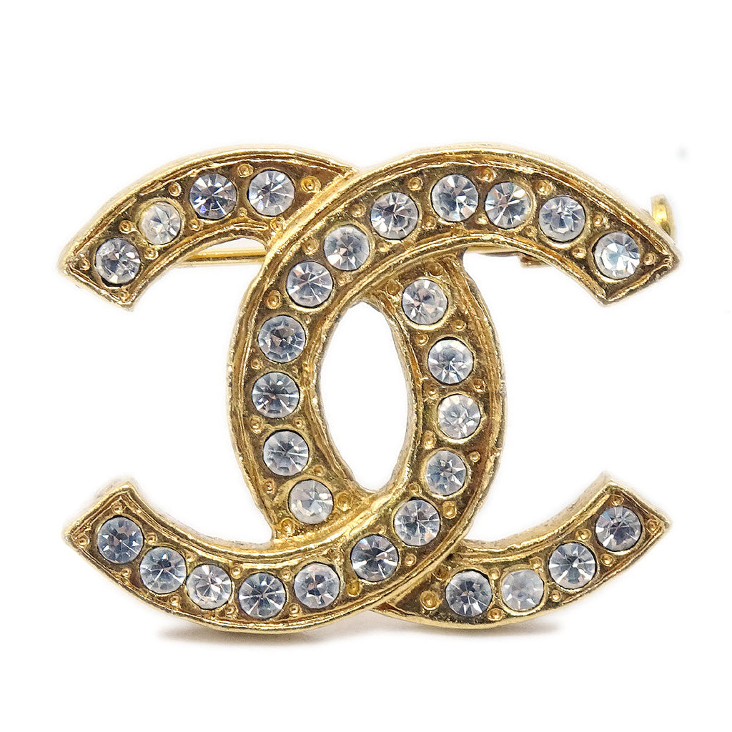 Chanel Crystal & Gold Brooch Pin – AMORE Vintage Tokyo
