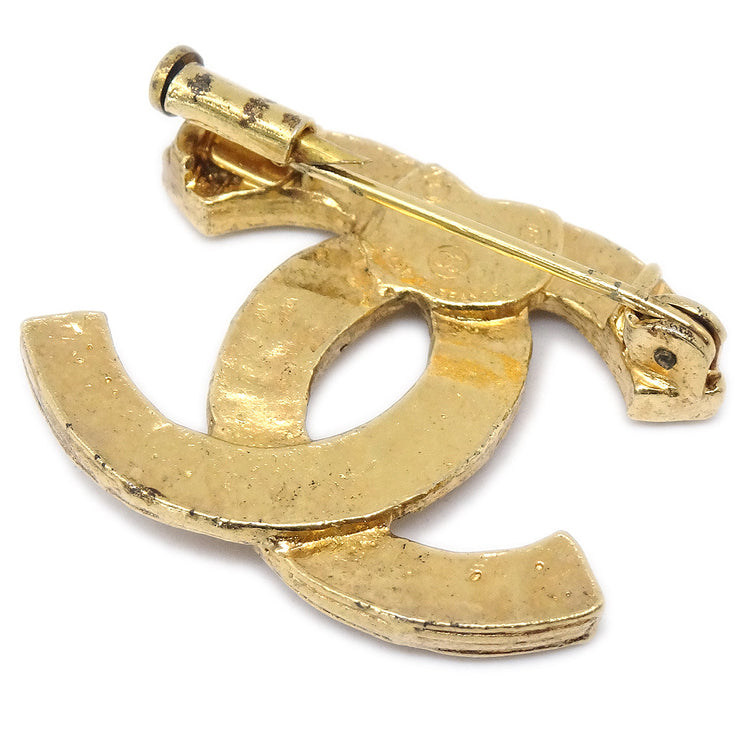 Authentic Chanel CC Logo Gold Crystals Brooch