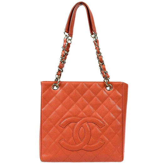 Chanel 2003-2004 Petite Shopping Tote PST Peach Orange Caviar