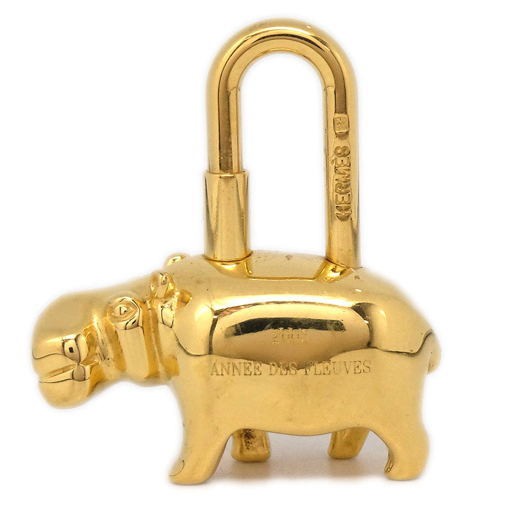 Hermes Vintage 1980s Plated Gold Elephant Cadena Padlock Charm