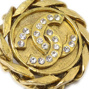 Chanel Button Earrings Gold Rhinestone Clip-On 23