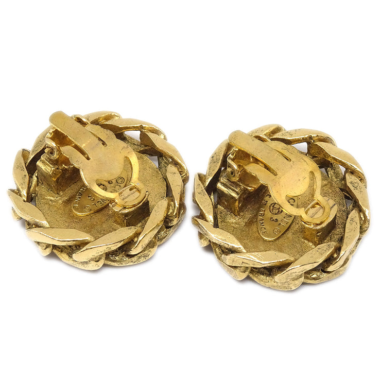 Chanel Button Earrings Gold Rhinestone Clip-On 23