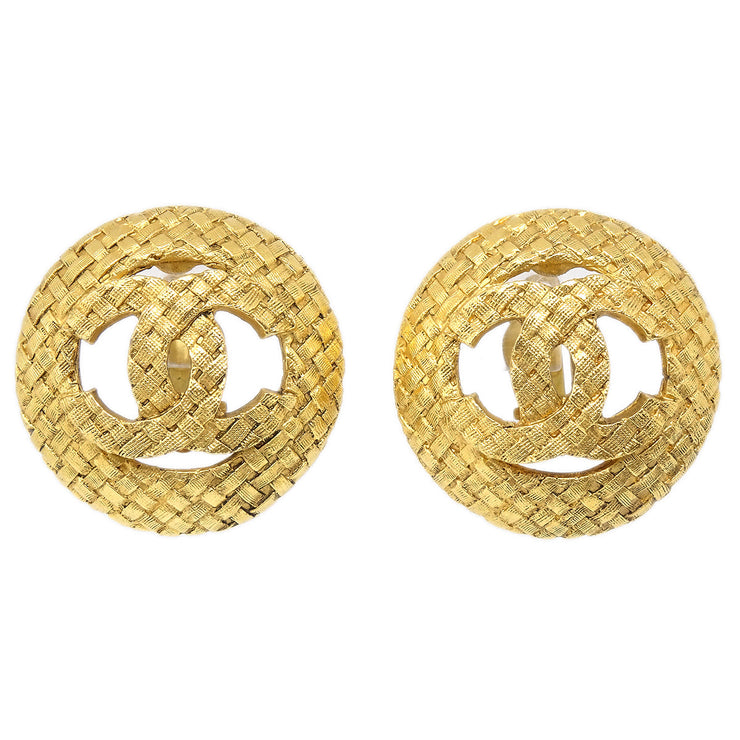 Chanel 1994 Woven CC Cutout Round Earrings Gold Clip-On 2889