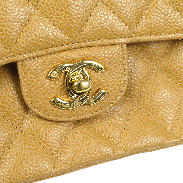 Light Yellow Quilted Caviar Medium Classic Double Flap Gold Hardware,  2003-2004