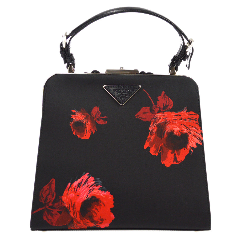 PRADA Flower pattern Flower collapsible Womens tote bag black x