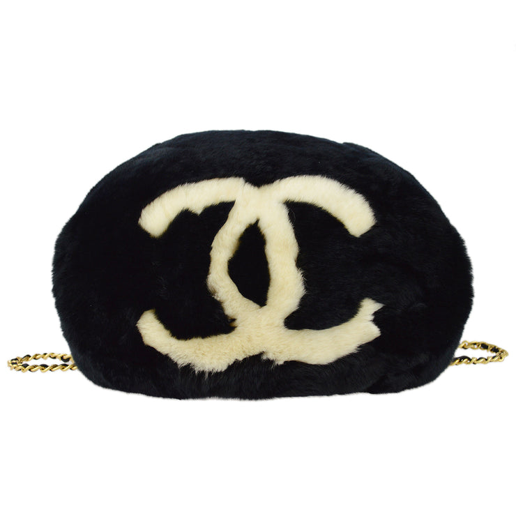 Chanel 2001 CC Logo Muff Black Fur Satchel