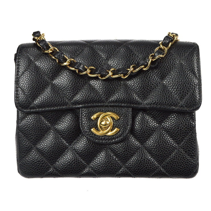 Chanel 2003-2004 Classic Flap Mini Square 17 Black Caviar