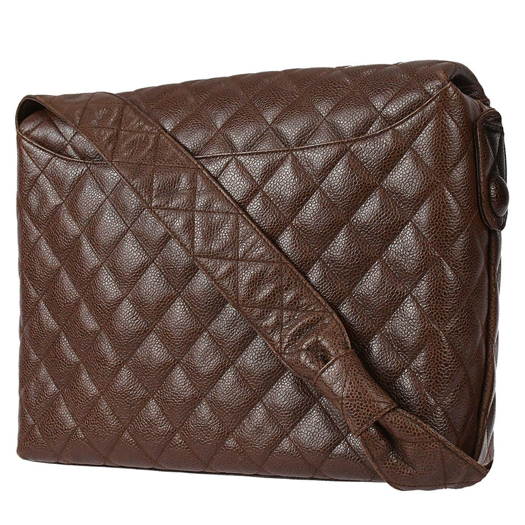 CHANEL Caviar Leather Phone Messenger Bag Brown