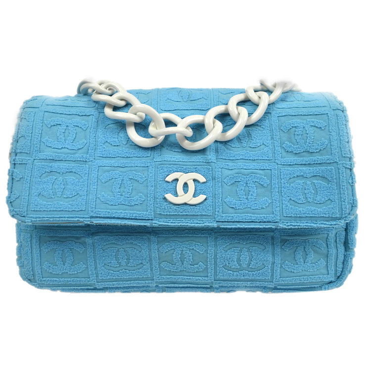 Chanel Blue Logo Terry Cloth Shoulder Bag