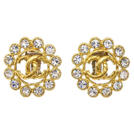 Chanel 1994 Rhinestone Earrings Clip-On Gold 29