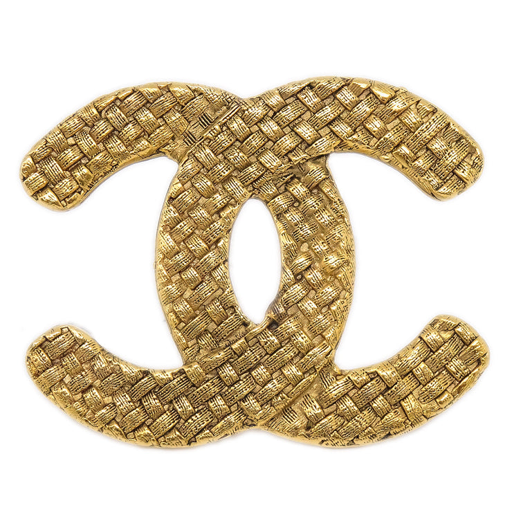 Chanel 1994 Woven CC Brouch Pin Gold 1262