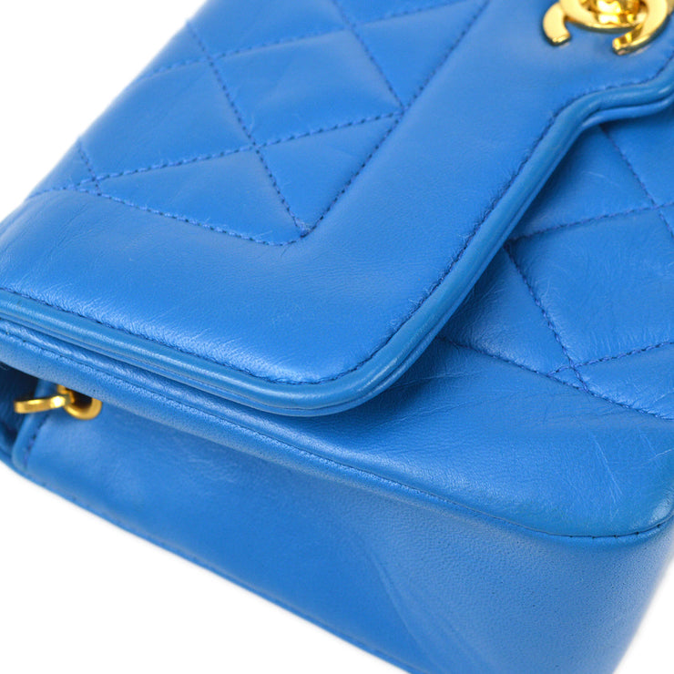 CHANEL 1989-1991 Blue Lambskin Pointed Flap Mini