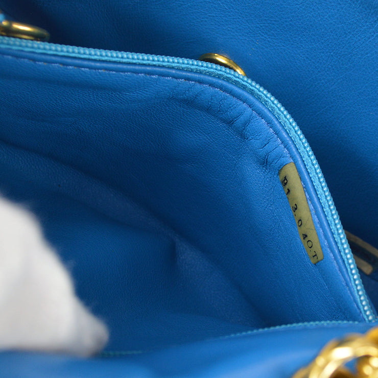 CHANEL 1989-1991 Blue Lambskin Pointed Flap Mini