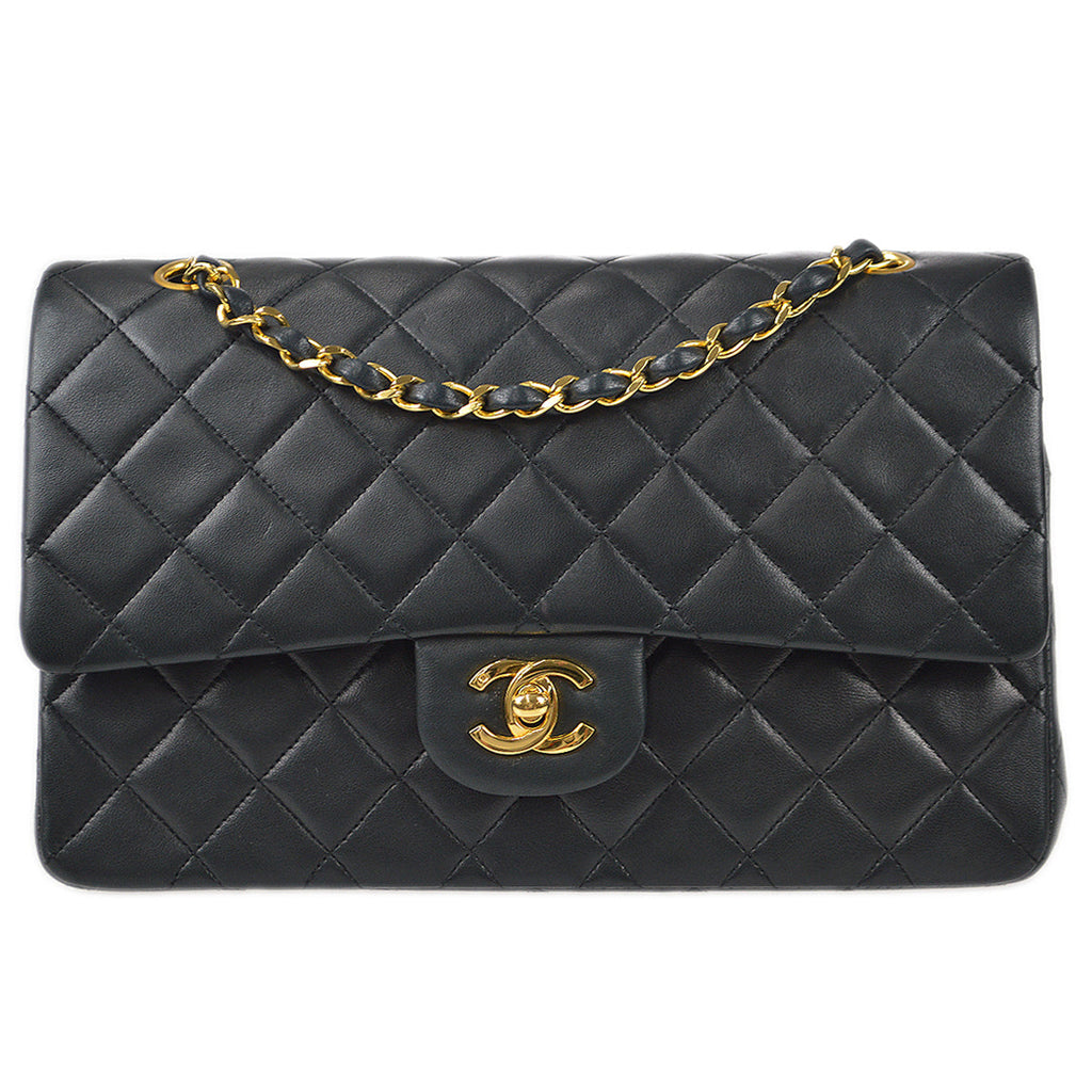 Chanel Vintage Black Quilted Lambskin Leather Double Flap Gold Hardware, 1986-1988, Womens Handbag