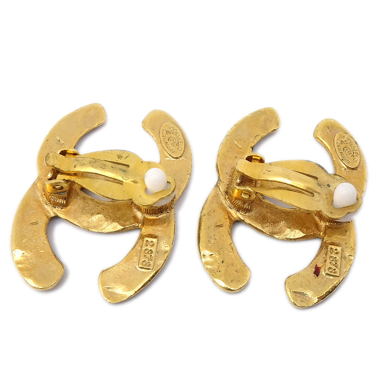 Chanel 1994 Woven CC Earrings Clip-On Gold 2878