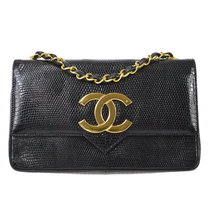 Chanel * 1986-1988 Black Lizard Pointed Flap Mini
