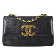 Chanel * 1986-1988 Black Lizard Pointed Flap Mini