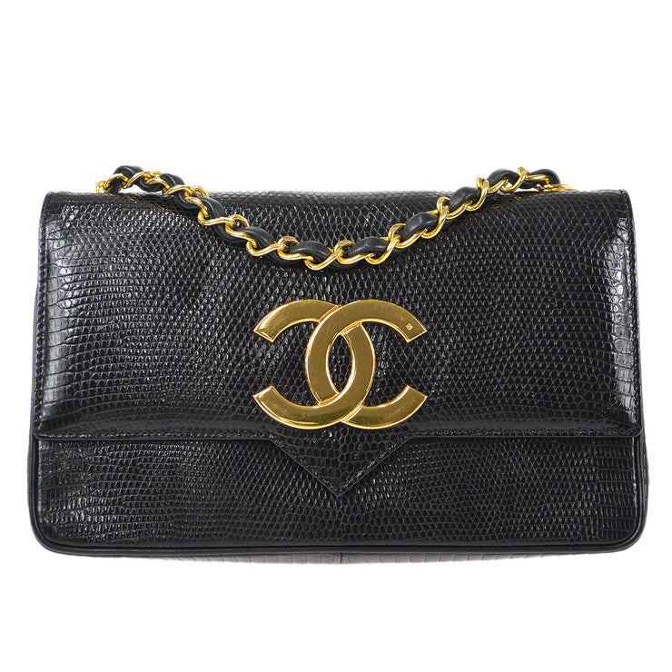 Chanel * 1986-1988 Black Lizard Pointed Flap Mini