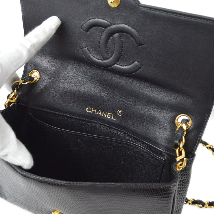 Chanel * 1986-1988 Black Lizard Pointed Flap Mini