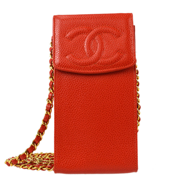 Chanel Red Caviar Leather Vintage Timeless Bucket Bag with Pouch