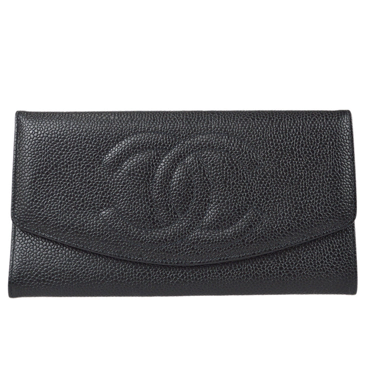 Vintage Chanel Timeless Wallet in Black Caviar Leather from France