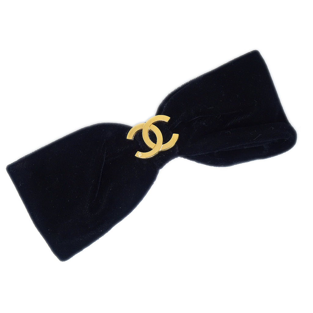 Black Velvet Bow Clip - Gold Chanel Charm – locusthillco